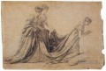 The Empress Josephine Kneeling with Mme de la Rochefoucauld and Mme de la Val Neoclassicism Jacques Louis David